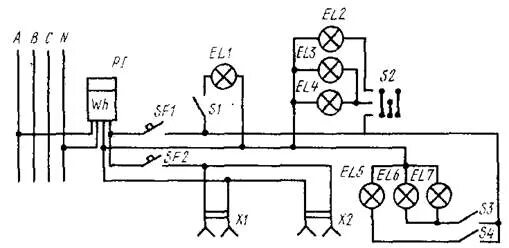 Принципиальная электрическая схема освещения Схемы распределения электроэнергии между потребителями