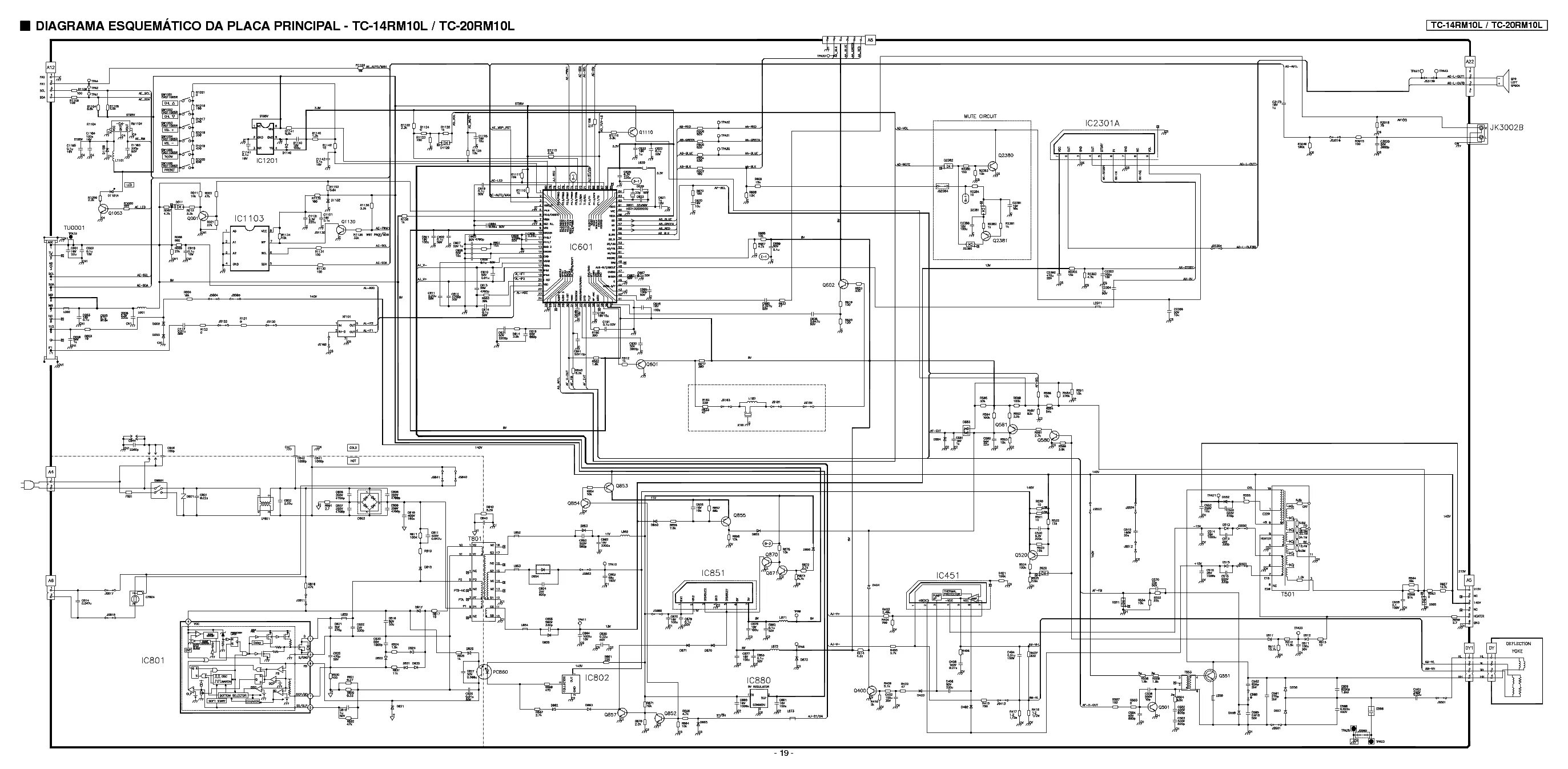 Принципиальная электрическая схема panasonic PANASONIC TC-14RM10L,TC-20RM10L Service Manual download, schematics, eeprom, rep