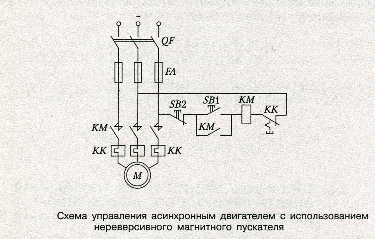 Принципиальная электрическая схема подключения электродвигателя Управление электродвигателем