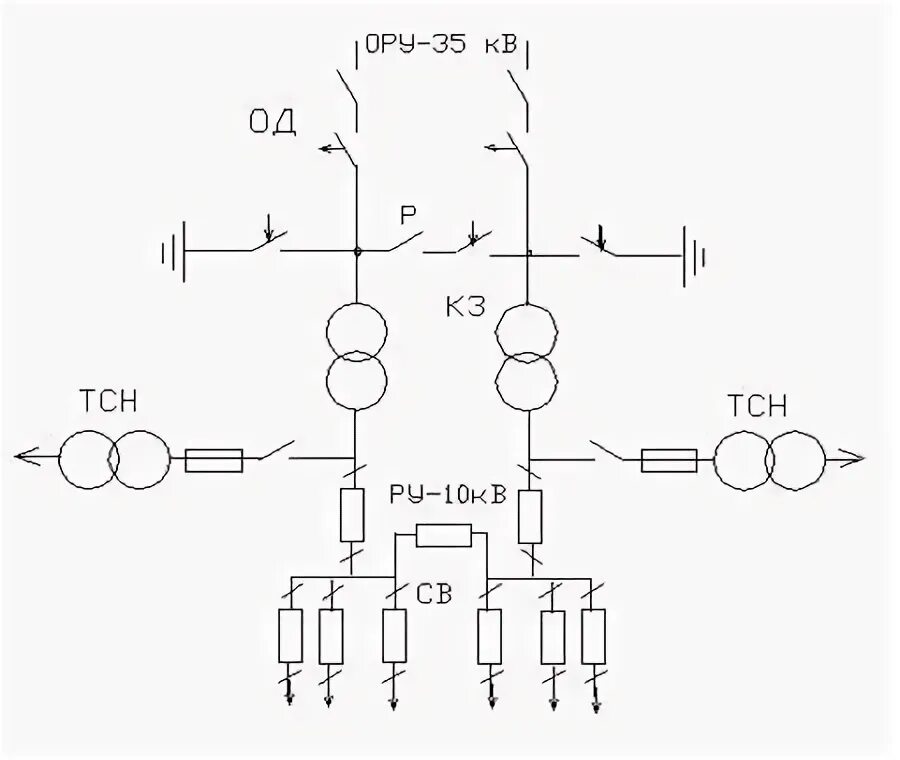 Принципиальная электрическая схема подстанции Проектирование трансформаторной подстанции 35/10 кВ. Курсовая работа (т). Технол