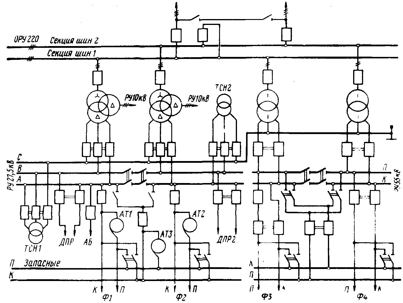 Принципиальная электрическая схема подстанции Подстанция с однофазными и трехфазными трансформаторами Система тягового электро