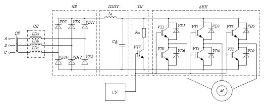 Принципиальная электрическая схема преобразователя Автоматизированный частотный электропривод насосной установки. Курсовая работа (