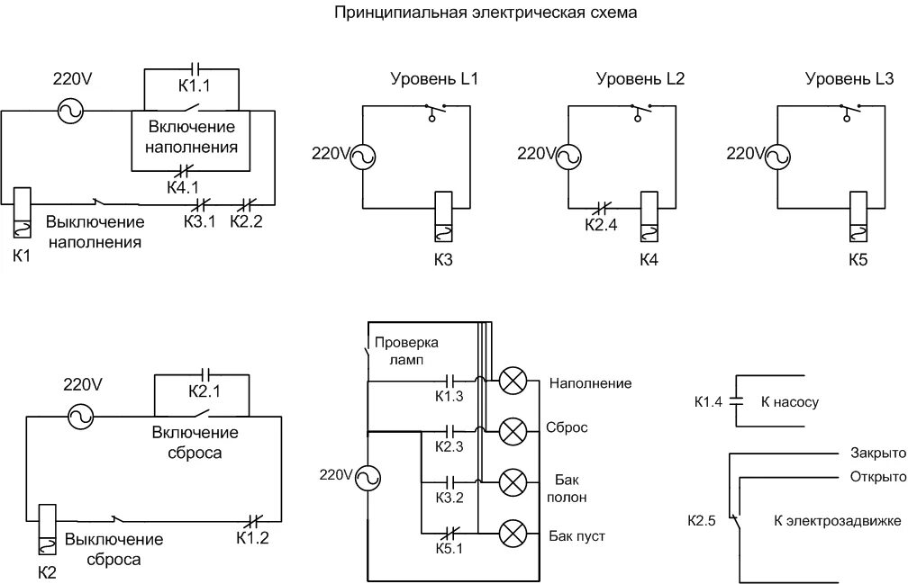 Принципиальная электрическая схема реле Реле управлением уровня