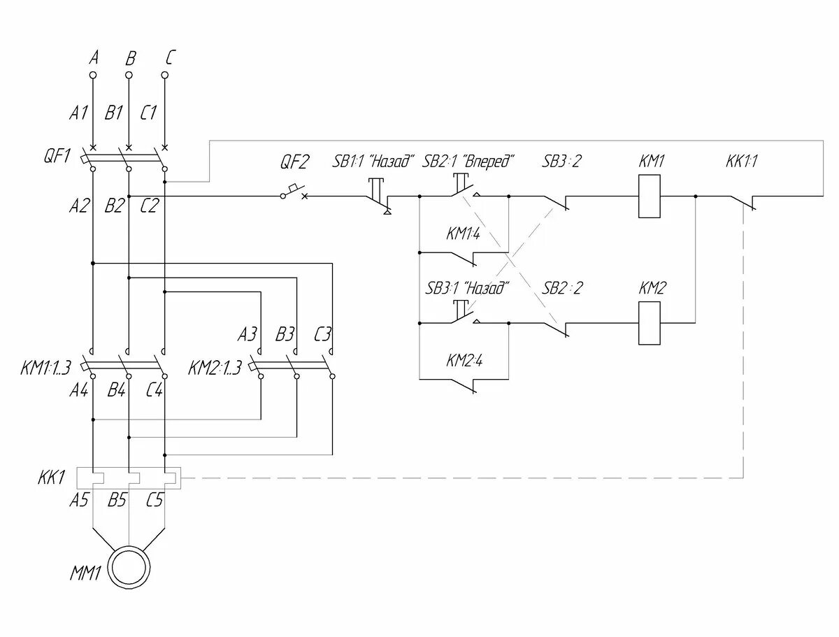 Принципиальная электрическая схема реверсивного двигателя Реверсивная схема запуска асинхронного электродвигателя Электричество и Я Дзен