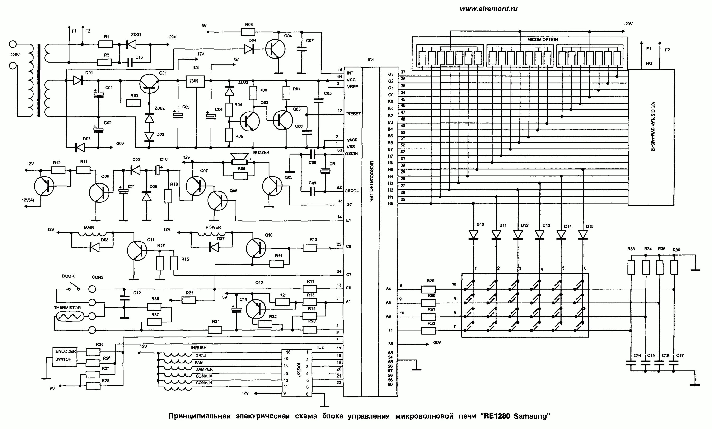 Принципиальная электрическая схема se 1000 48 Микроволновая печь "Samsung RE1280"