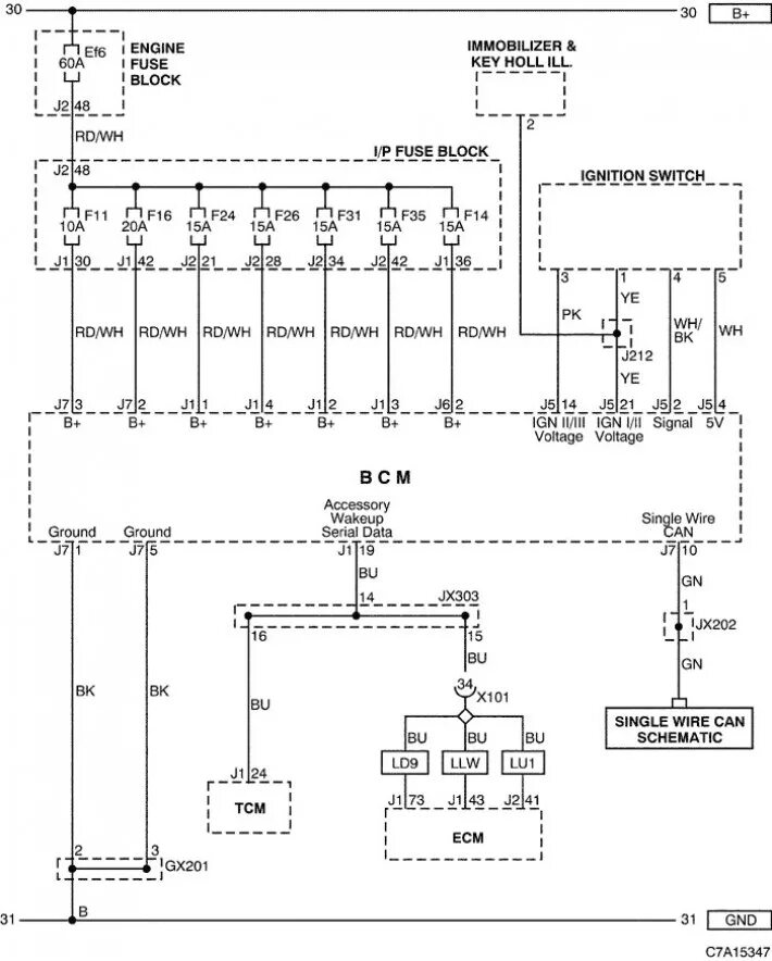 Принципиальная электрическая схема шевроле Body Controller (BCM) (Chevrolet Captiva 1 2006-2018: Electrical equipment: Elec