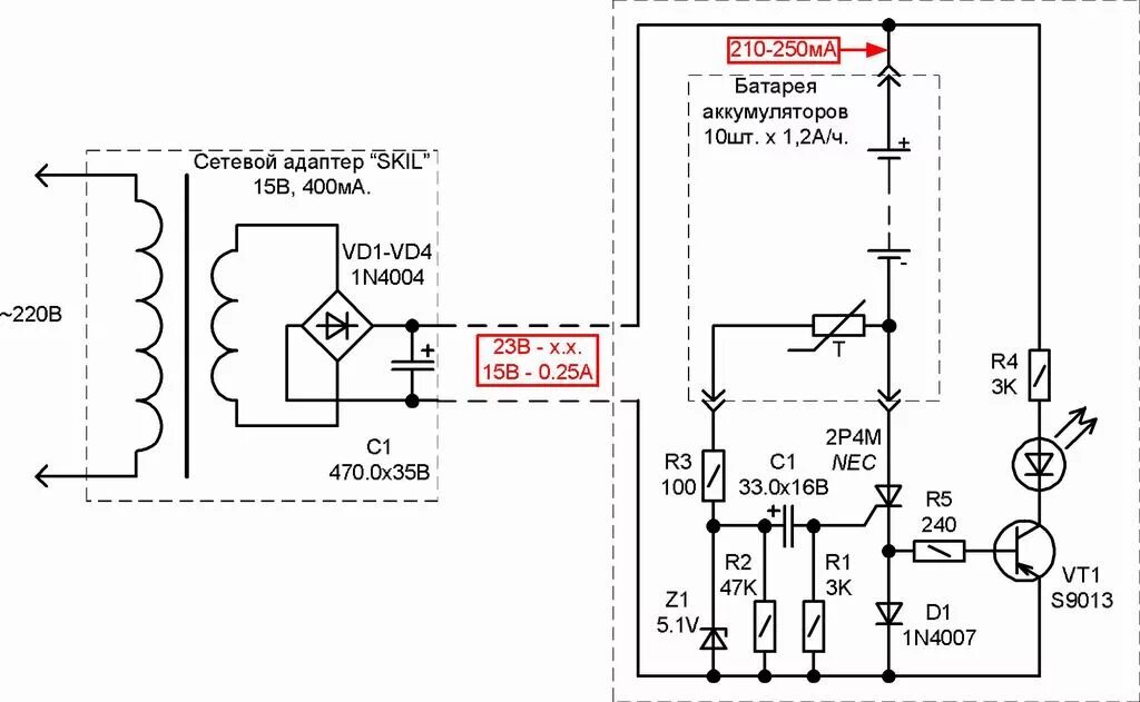 Принципиальная электрическая схема шуруповерта Тепловая защита в трансформаторе зарядника шуруповерта - Страна советов! Общий р