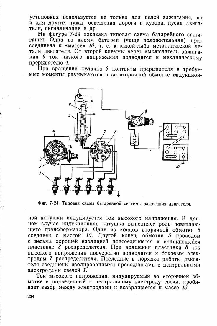 Принципиальная электрическая схема системы батарейного зажигания Обнаружение и устранение неисправностей. в системе батарейного зажигания Система