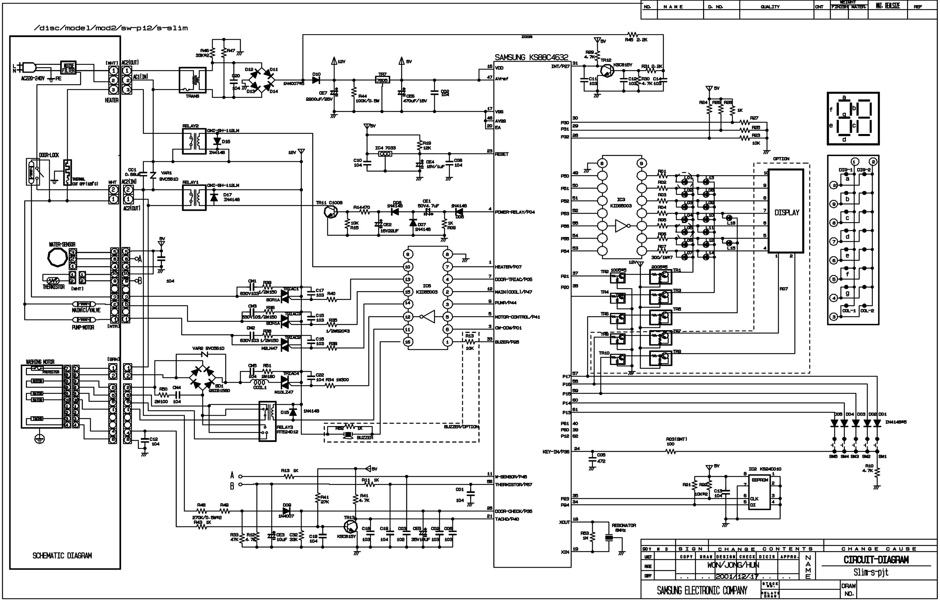 Принципиальная электрическая схема sp j10 Устранение неисправностей стиральных машин Samsung моделей S821GW/YLP, S821GWL/Y
