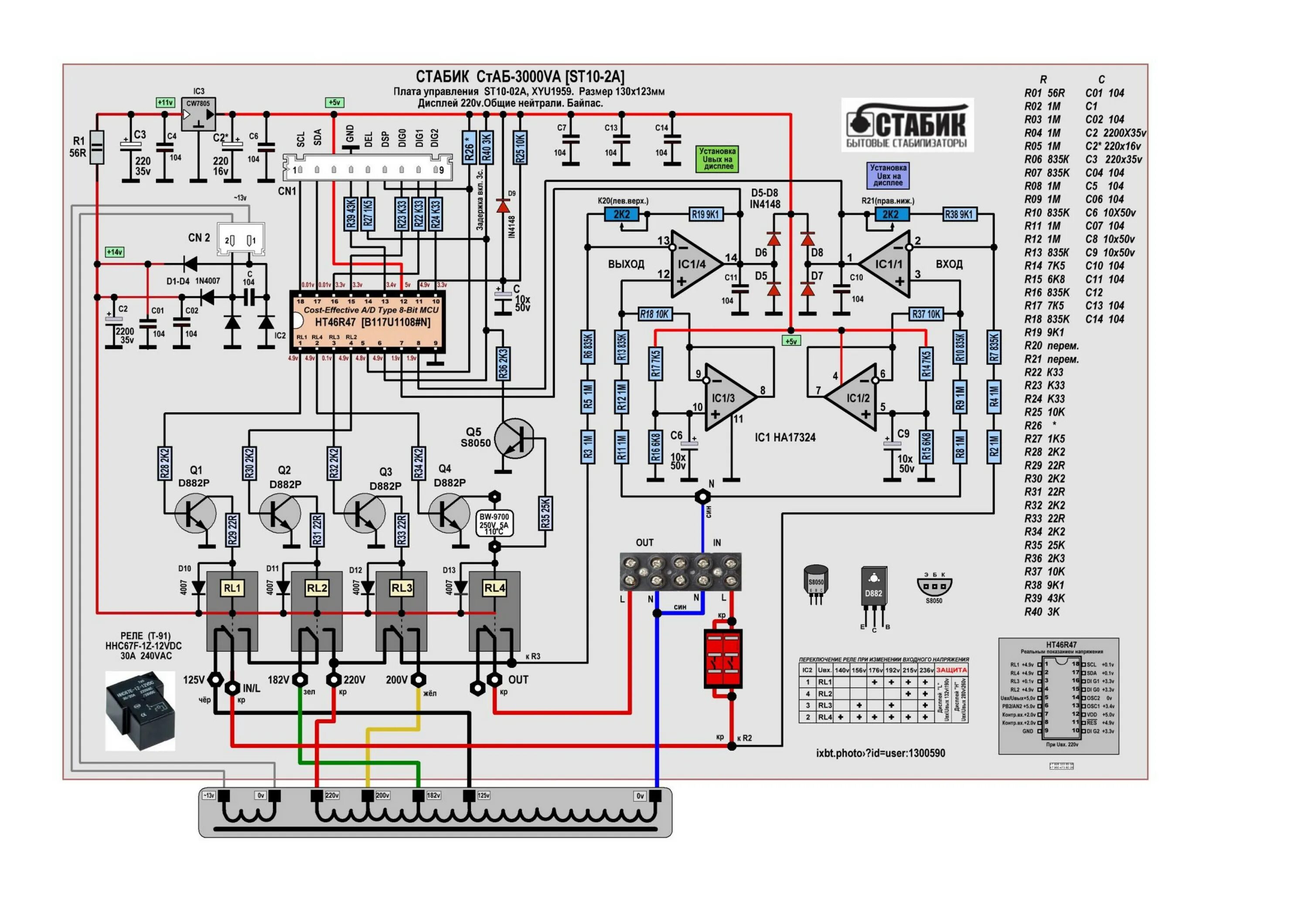 Принципиальная электрическая схема стабилизатора 05.Стабик СтАР-3000 ST10-02A. Схема принципиальная. - 27. 4 реле. (STABIK). СТАБ
