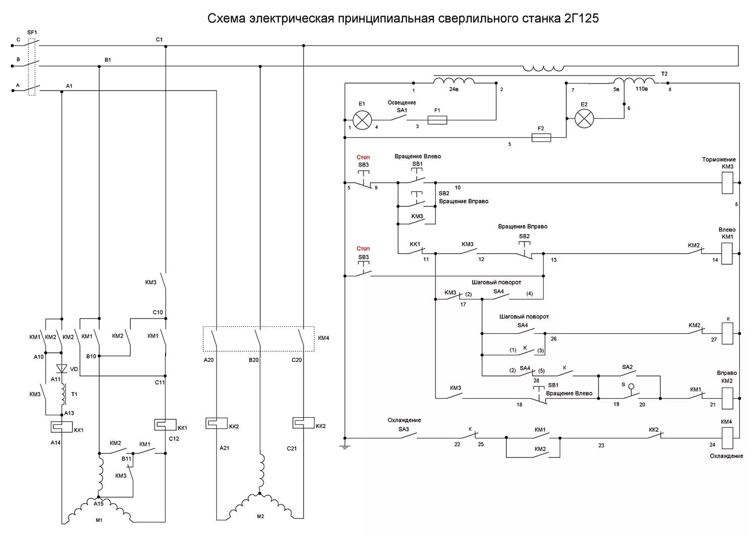 Принципиальная электрическая схема станка 2н135 2Г125 станок вертикально-сверлильный универсальный одношпиндельный. Паспорт, схе