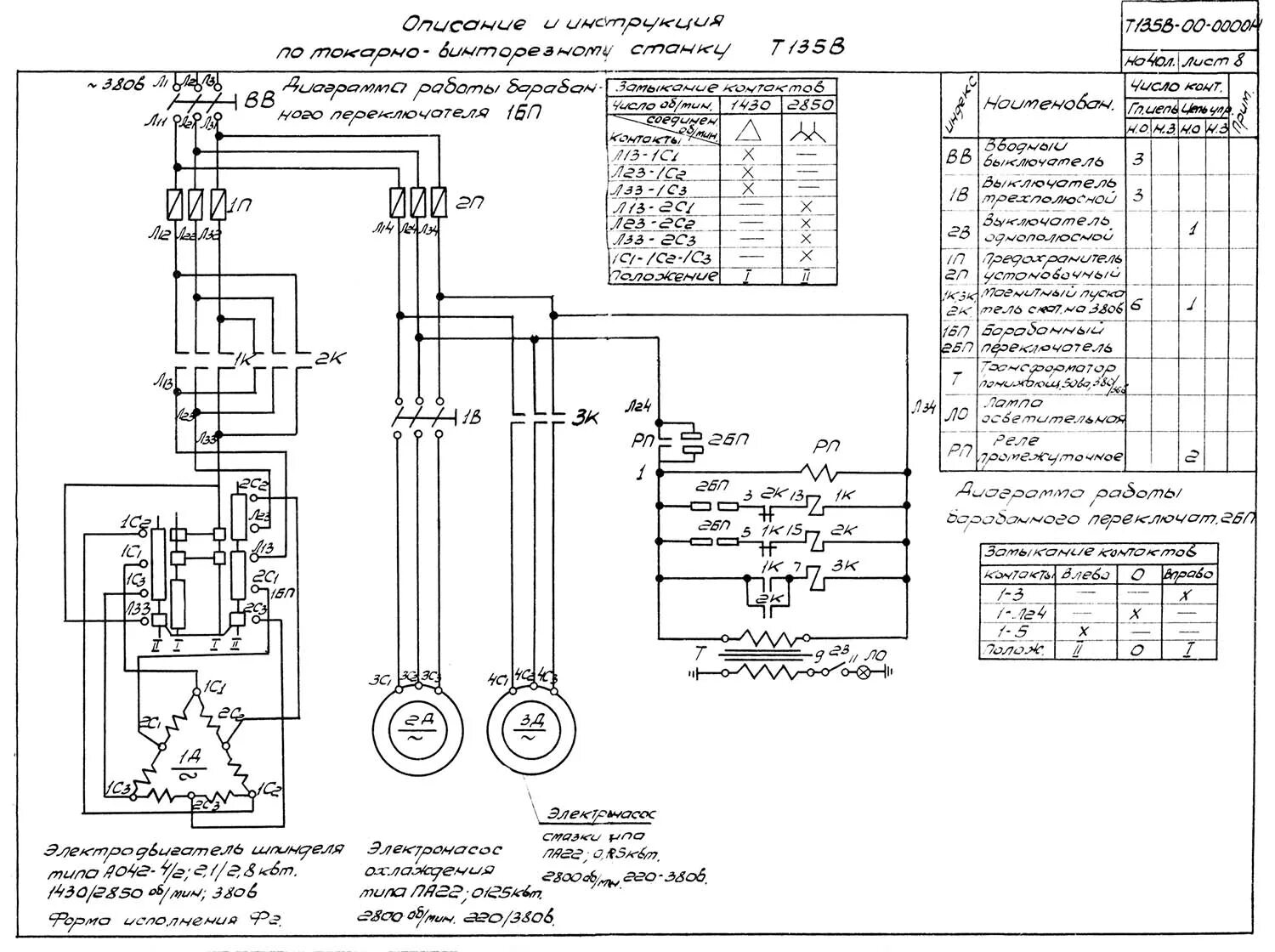 Принципиальная электрическая схема станка токарного tud 50 Т135в Станок токарно-винторезный универсальный. Паспорт, схемы, характеристики, 