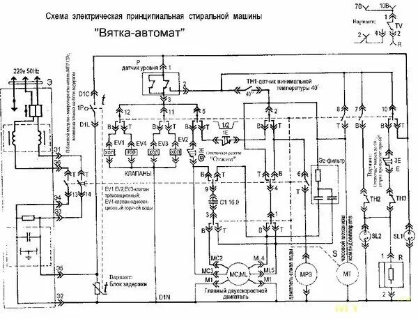 Принципиальная электрическая схема стиральной машины Переделка стиральной машины - автомат для работы на даче без водопровода. Не ище