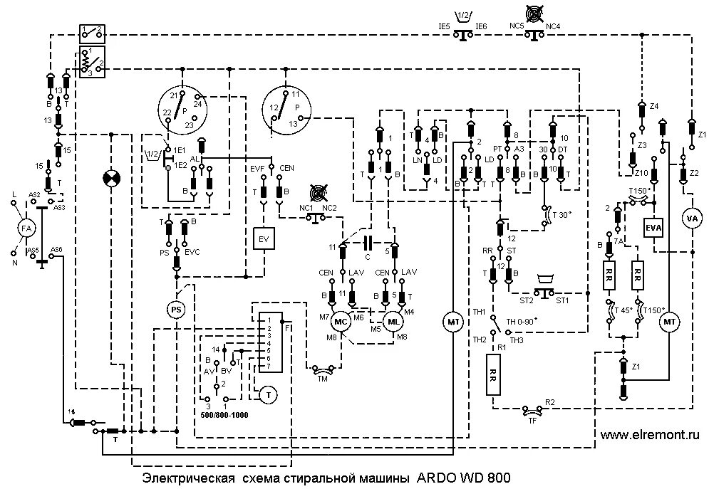 Принципиальная электрическая схема стиральной optima wmsd 25 Схемы стиральных машины "Ardo"