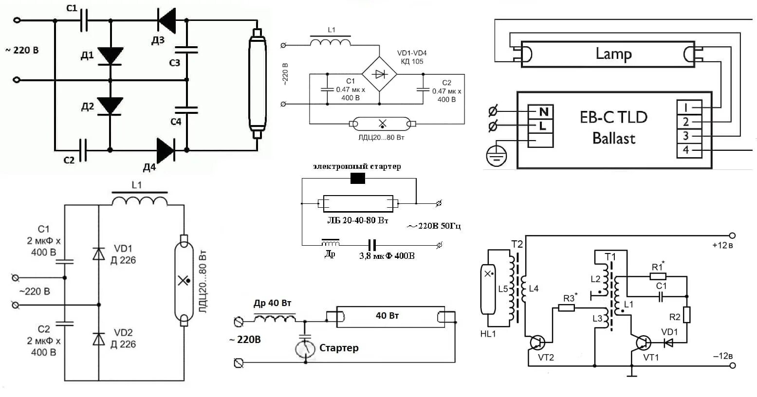 Принципиальная электрическая схема светильника Лампа кольцевая люминесцентная: 22W T5, 32Вт и другие, выбор, схема подключения,