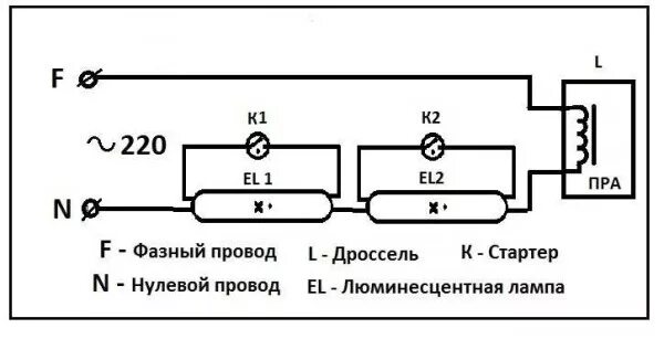 Принципиальная электрическая схема светильника Ответы Mail.ru: Люминесцентная лампа 20 Вт. подключение