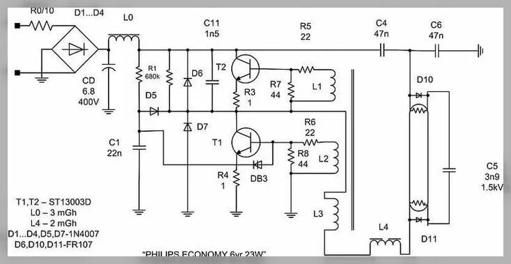 Принципиальная электрическая схема светильника СХЕМА ЭНЕРГОСБЕРЕГАЮЩЕЙ ЛАМПЫ Bombillas