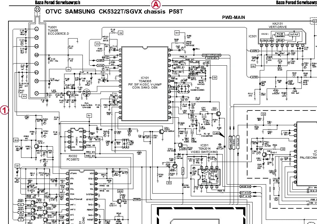 Принципиальная электрическая схема телевизора samsung SAMSUNG CK5322T CHASSIS TP58T SCH Service Manual download, schematics, eeprom, r