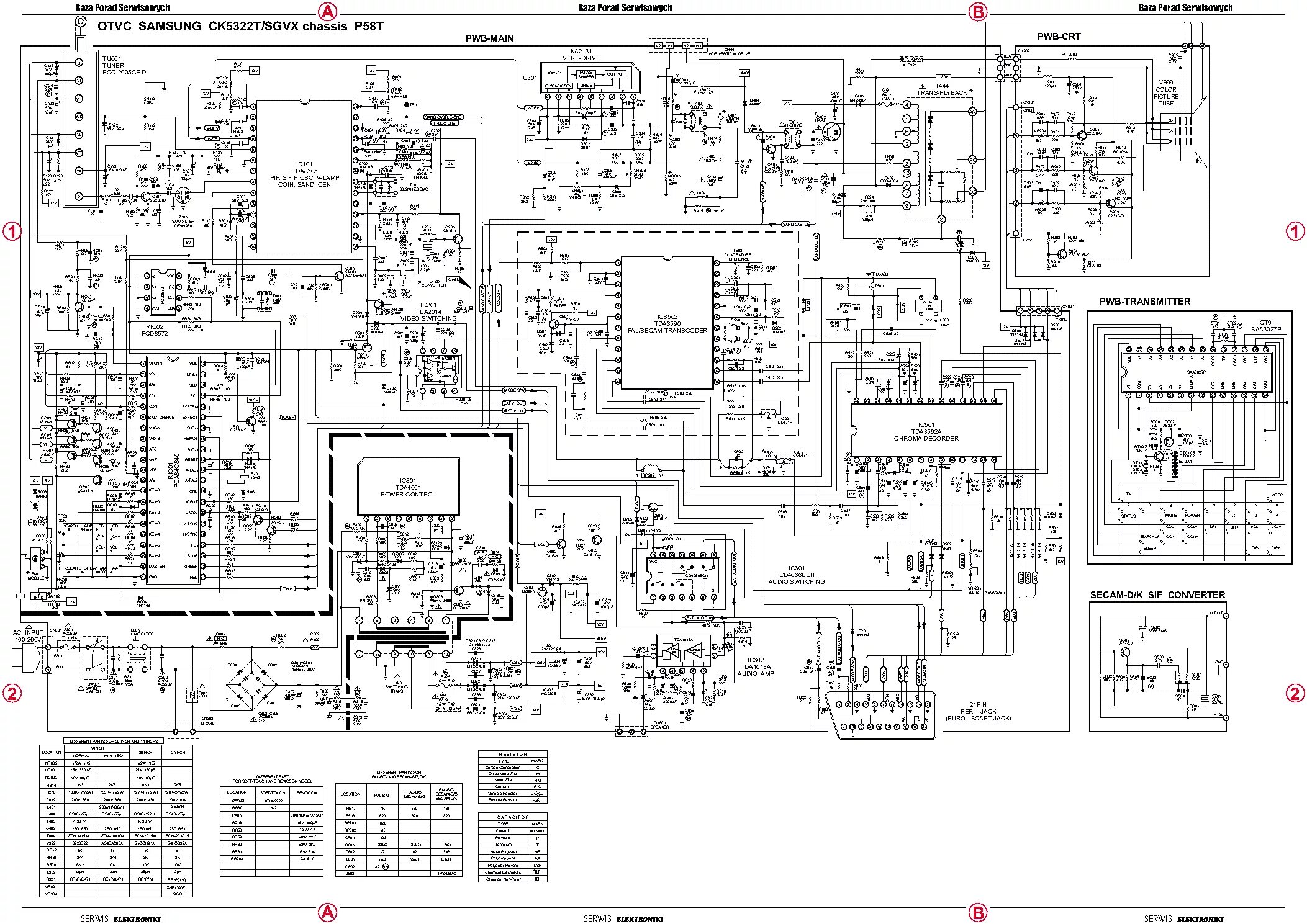 Принципиальная электрическая схема телевизора samsung SAMSUNG CK5322T CHASSIS TP58T SCH Service Manual download, schematics, eeprom, r