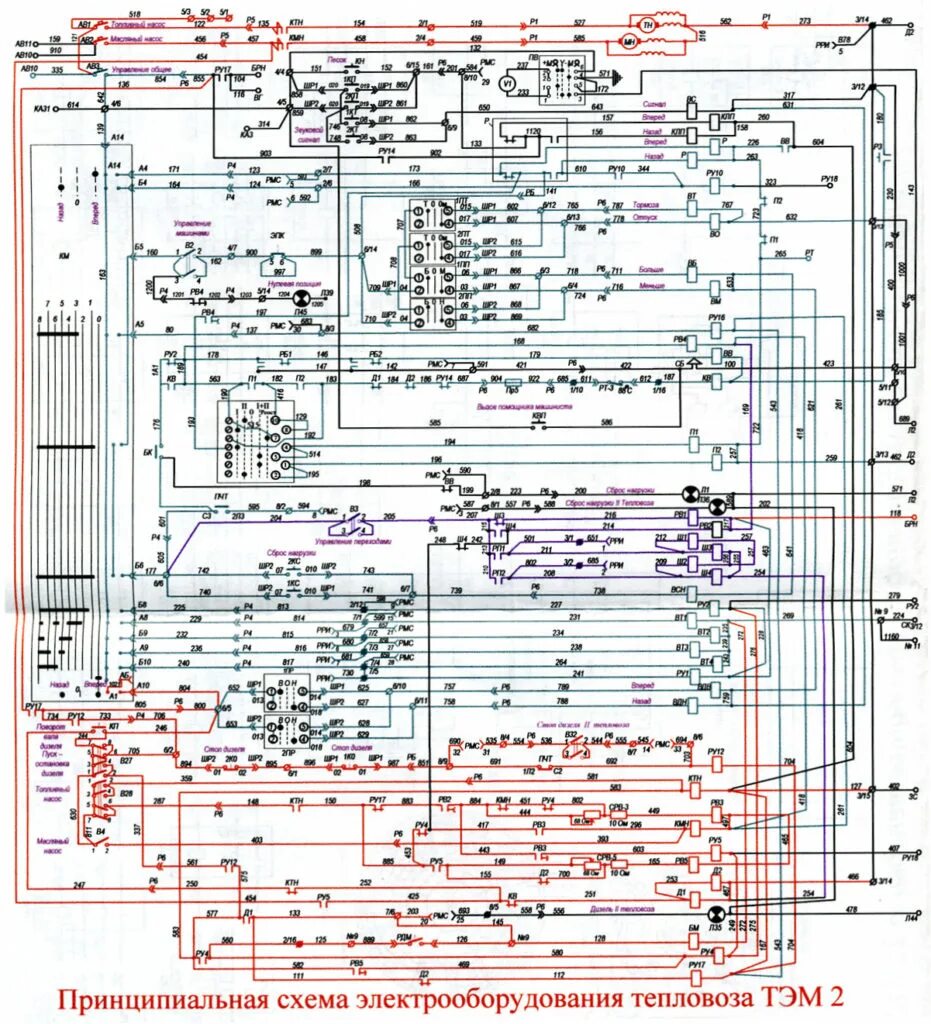 Принципиальная электрическая схема тэм2у Тэм 2 Электросхема Цветная Принципиальная Схема Тепловоза