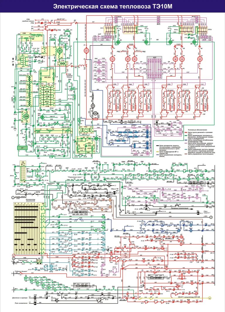 Принципиальная электрическая схема тепловоза Электрическая схема 2ТЭ10М - В Поездку