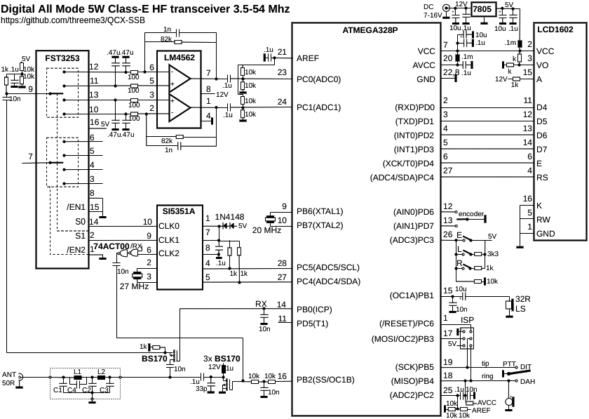 Принципиальная электрическая схема tibet sdr 40 uSDX: микро-трансивер SDR на AVR avr programming