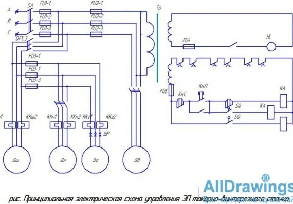 Принципиальная электрическая схема токарно винторезного станка Электросхема станка 16к20: Принципиальная электрическая схема токарного станка 1