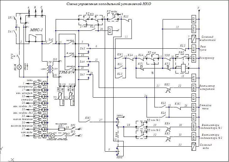 Принципиальная электрическая схема тп Схема управления холодильной установкой - Чертежи, 3D Модели, Проекты, Схемы