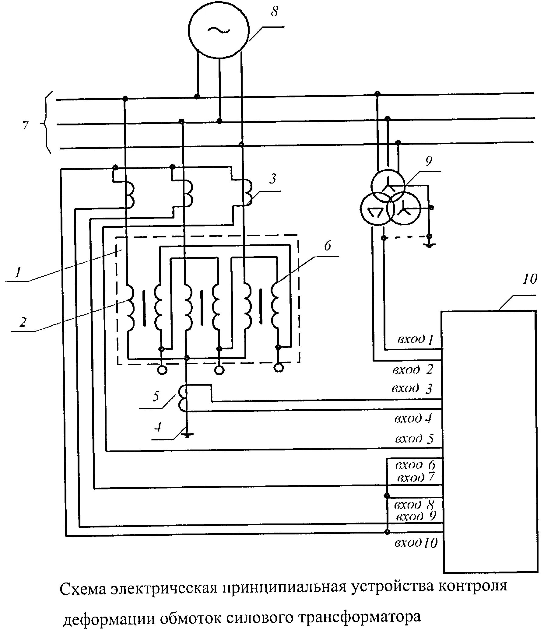 Принципиальная электрическая схема трансформатора УСТРОЙСТВО КОНТРОЛЯ ДЕФОРМАЦИИ ОБМОТОК СИЛОВОГО ТРАНСФОРМАТОРА