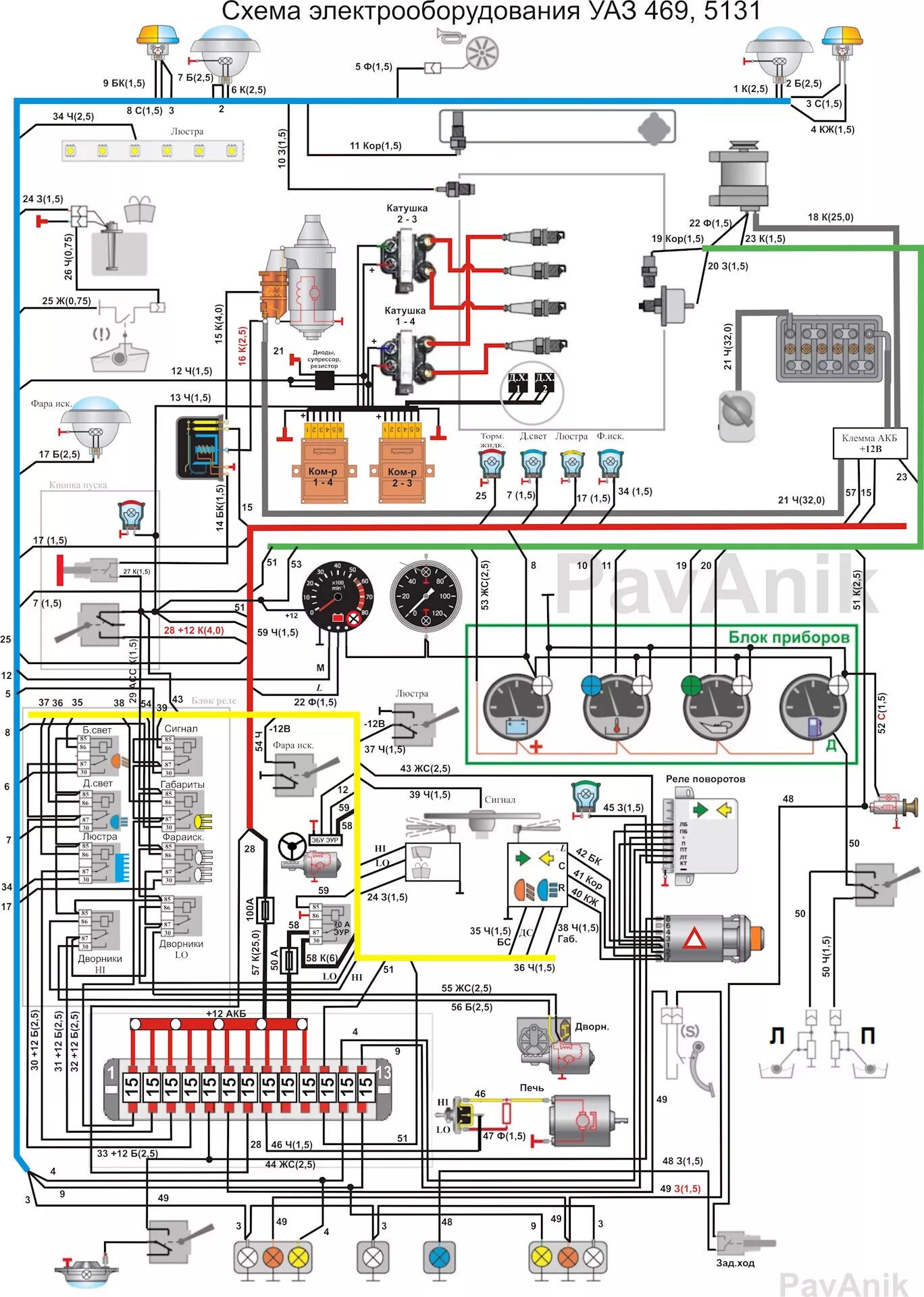 Принципиальная электрическая схема уаз Прошу советов по моей схеме эл.оборудования на УАЗ 469, 3151. - УАЗ 469, 2,5 л, 
