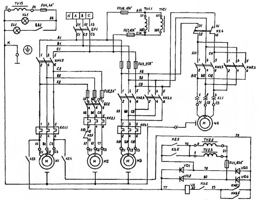 Принципиальная электрическая схема управления двигателем Вертикально-фрезерный станок Завод ВМ127М - Санкт-Петербург - ПоИп