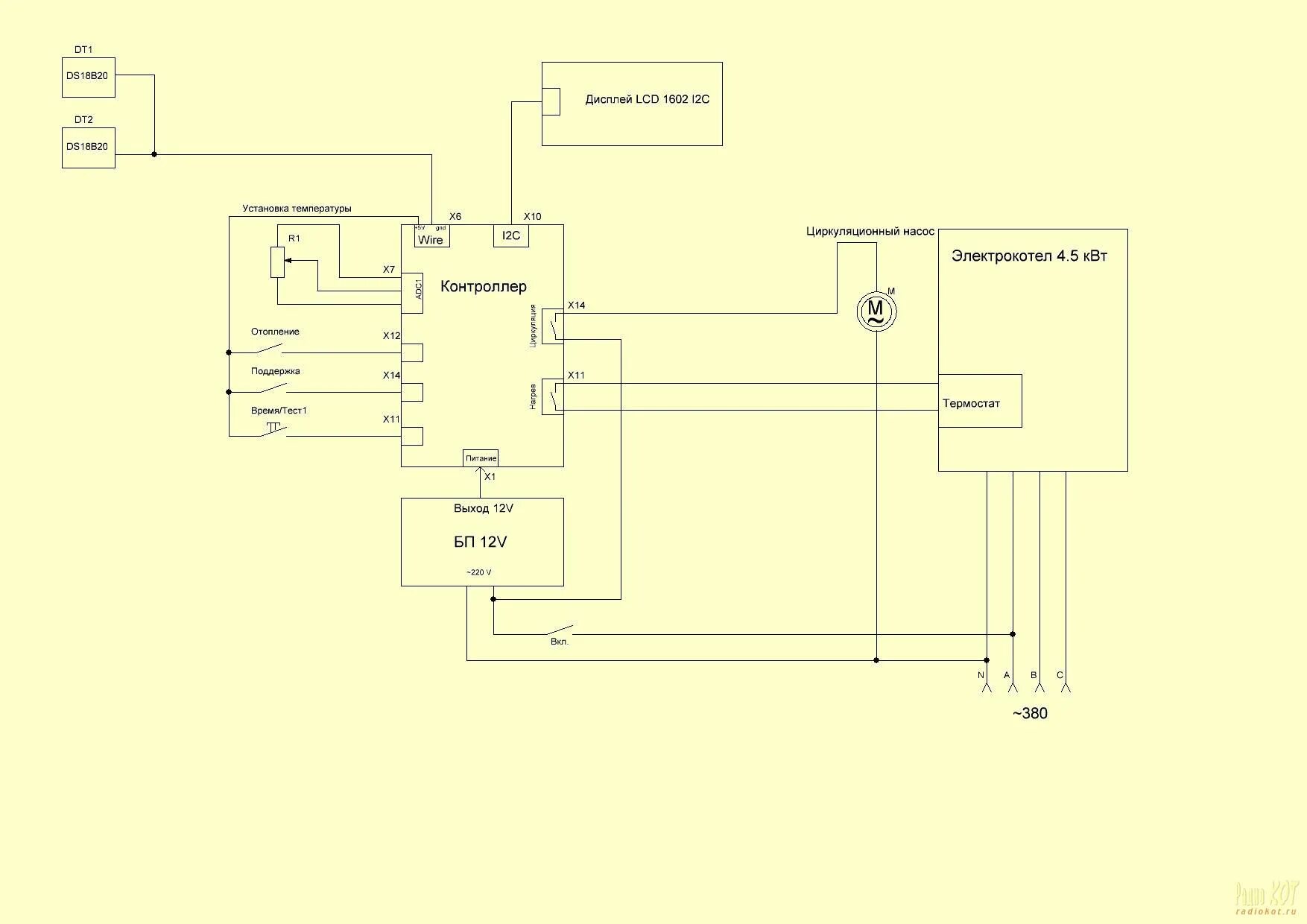 Принципиальная электрическая схема управления электрическим котлом РадиоКот :: Контроллер для систем малой автоматизации - Управление электрокотлом