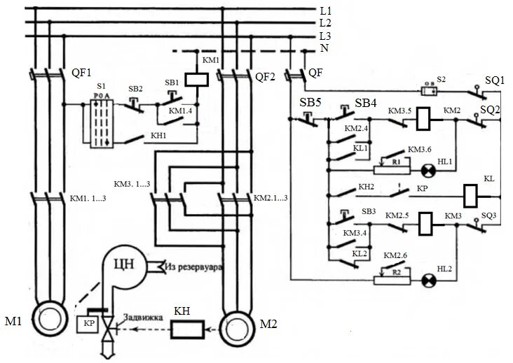 Принципиальная электрическая схема управления насоса Описание принципиальной схемы управления