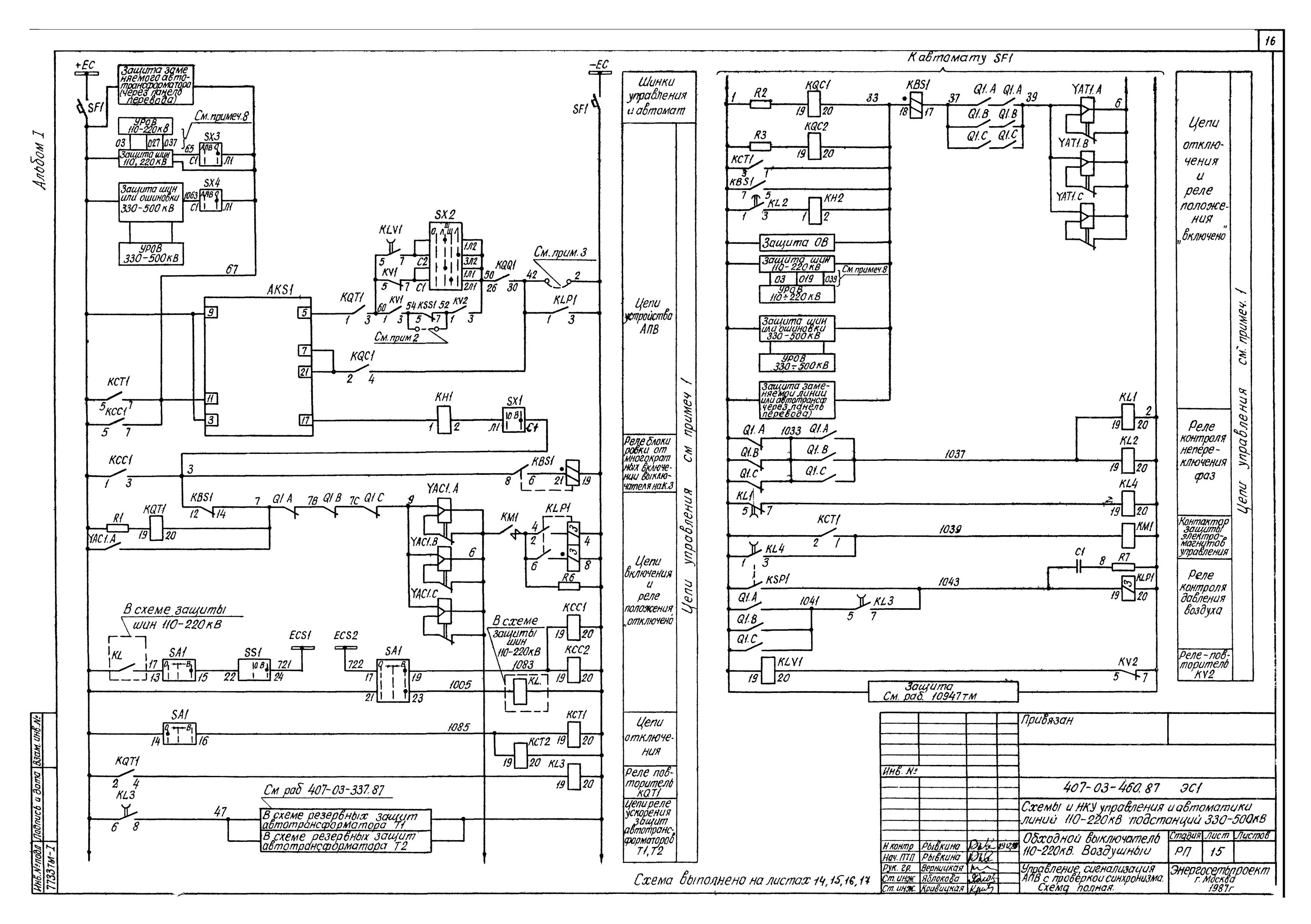 Принципиальная электрическая схема управления выключателем ват 43 Скачать Типовые материалы для проектирования 407-03-460.87 Альбом I. Схемы управ