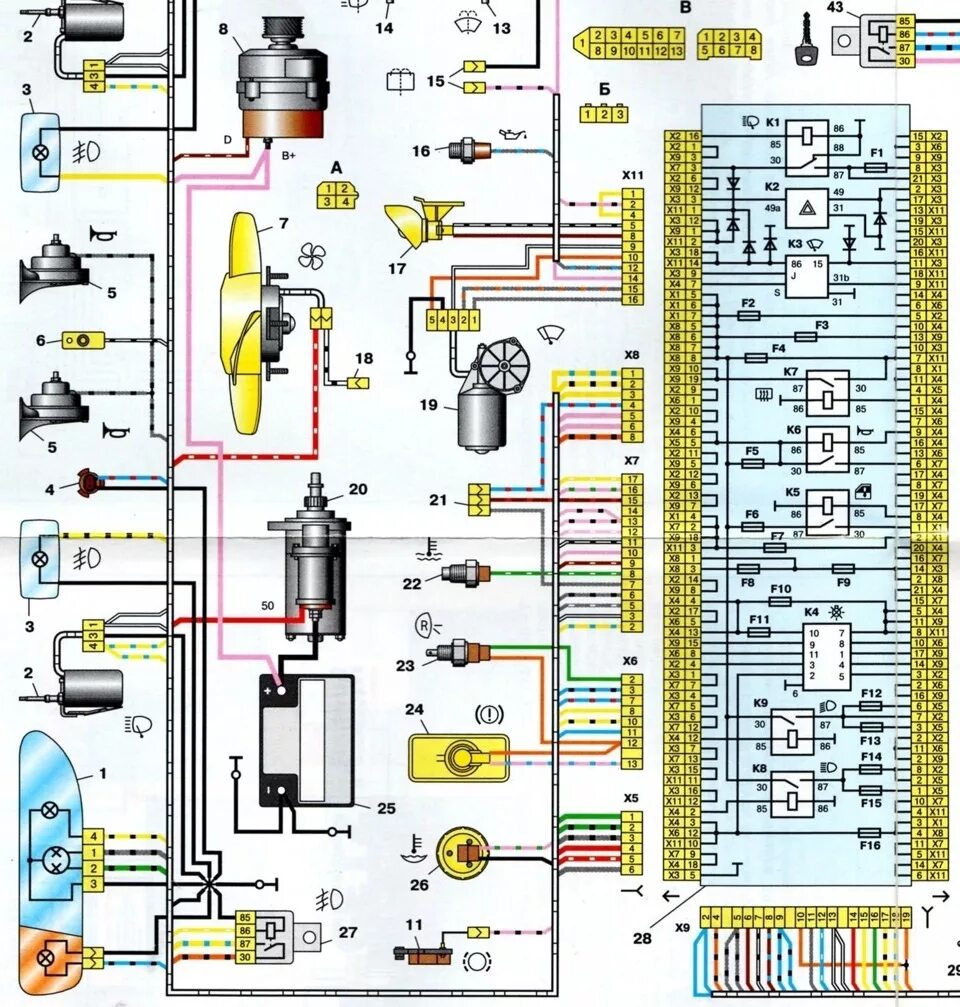 Нива 4х4 ВАЗ-21213 1994-2006: Схема электрооборудования автомобиля ВАЗ-21213 (Ин