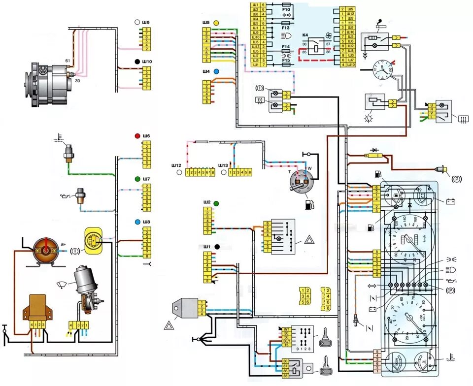 Принципиальная электрическая схема ваз 2107 инжектор Типы комбинаций приборов 2107 - DRIVE2