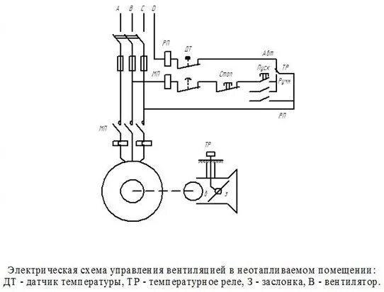 Принципиальная электрическая схема вентилятора Проектирование системы вентиляции животноводческого помещения. Курсовая работа (
