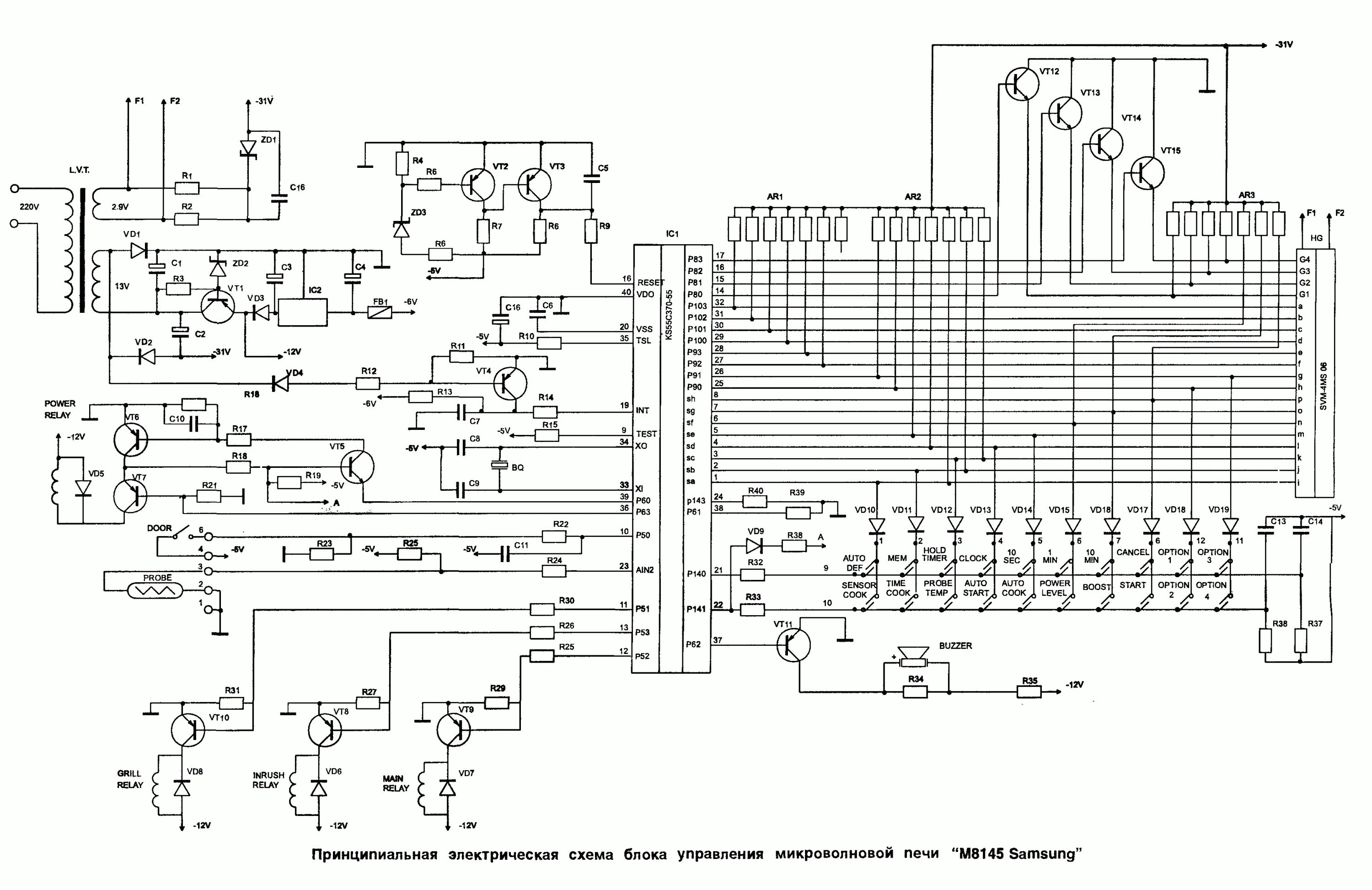 Принципиальная электрическая схема видео Микроволновая печь "Samsung М8145"