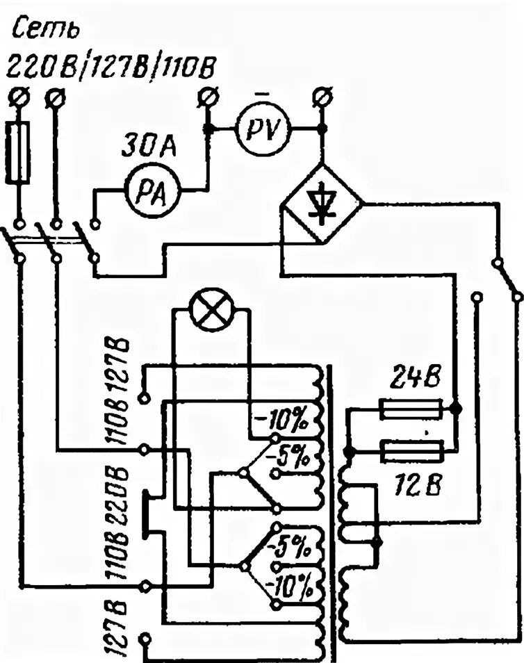 Принципиальная электрическая схема выпрямителя вторая схема Выпрямители, применяемые в устройствах автоматики и телемеханики Электропитающие