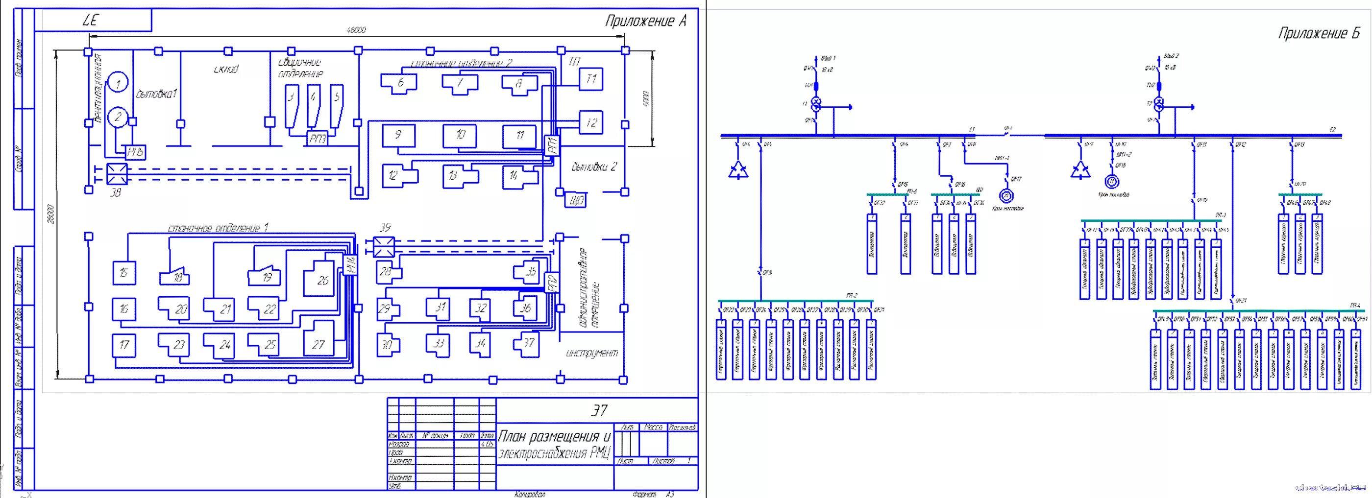 Принципиальная электрическая схема завода Курсовые и дипломные проекты по электроснабжению - Чертежи.РУ