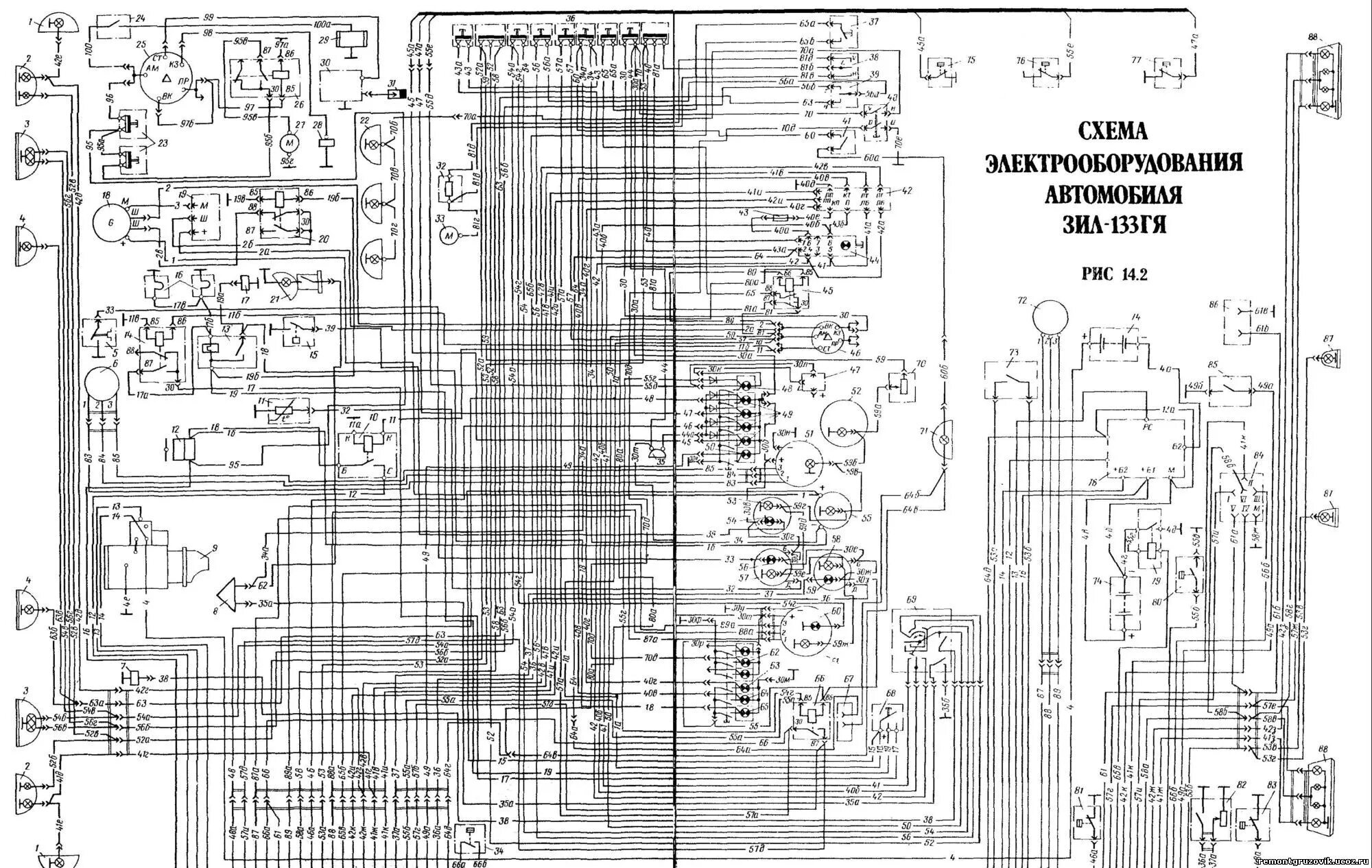 Принципиальная электрическая схема зил Схема электрооборудования автомобиля ЗИЛ-133 ГЯ - статьи по ремонту автомобилей 