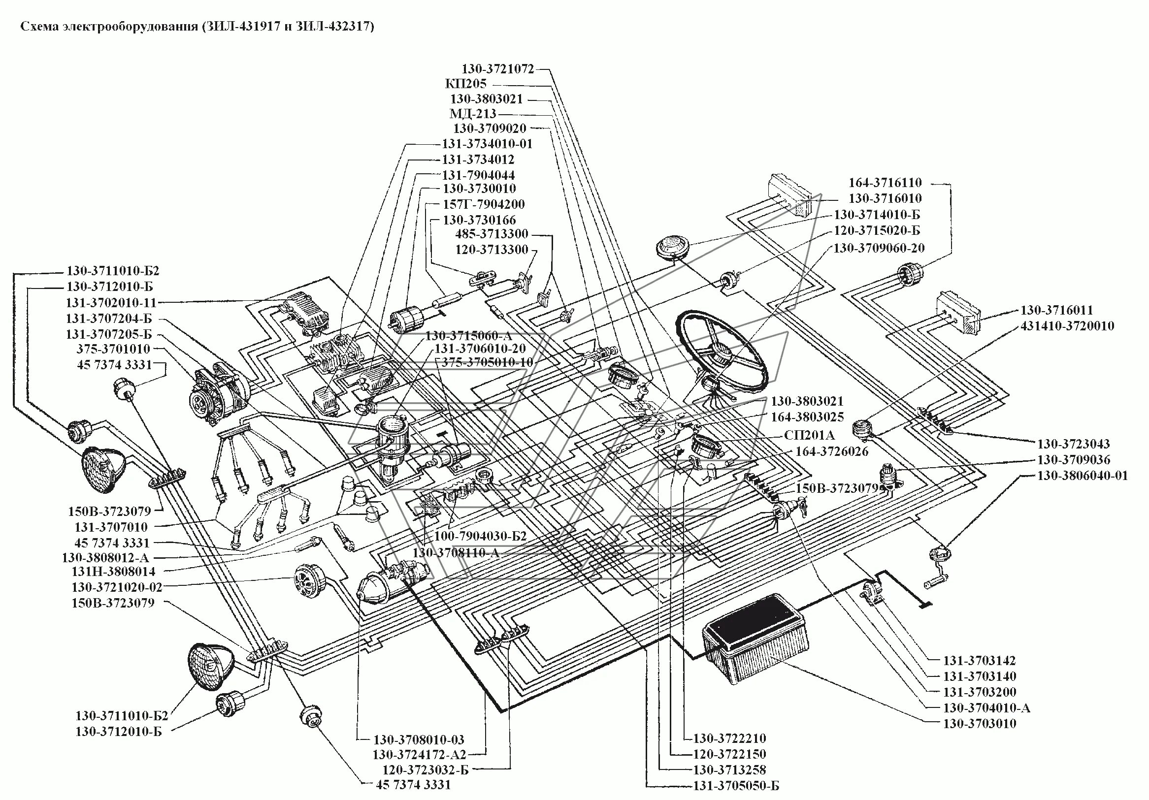 Принципиальная электрическая схема зил ЭлектрооборудованиеСхема электрооборудования (ЗИЛ-431917 и ЗИЛ-432317) ЗИЛ-4314