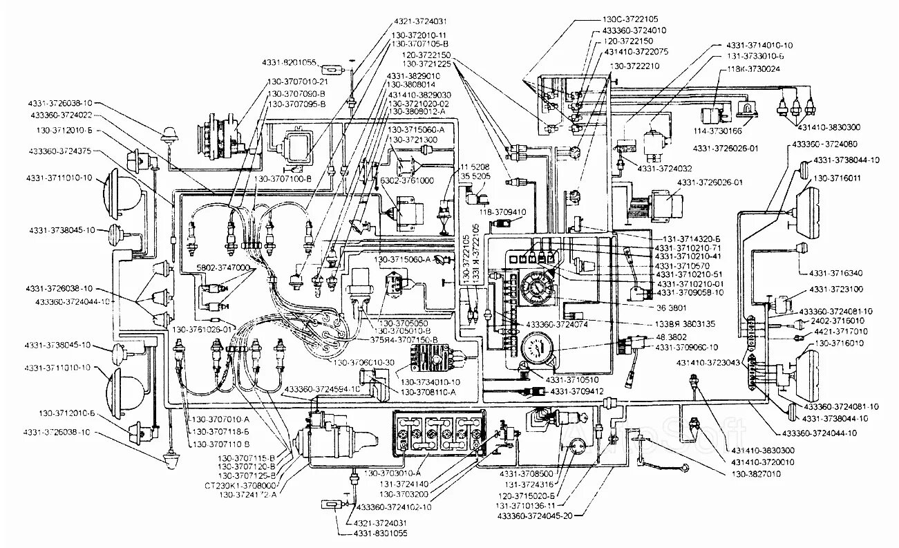 Принципиальная схема электрическая зил 130 Схема электрооборудования ЗИЛ-433110 (Чертеж № 125: список деталей, стоимость за
