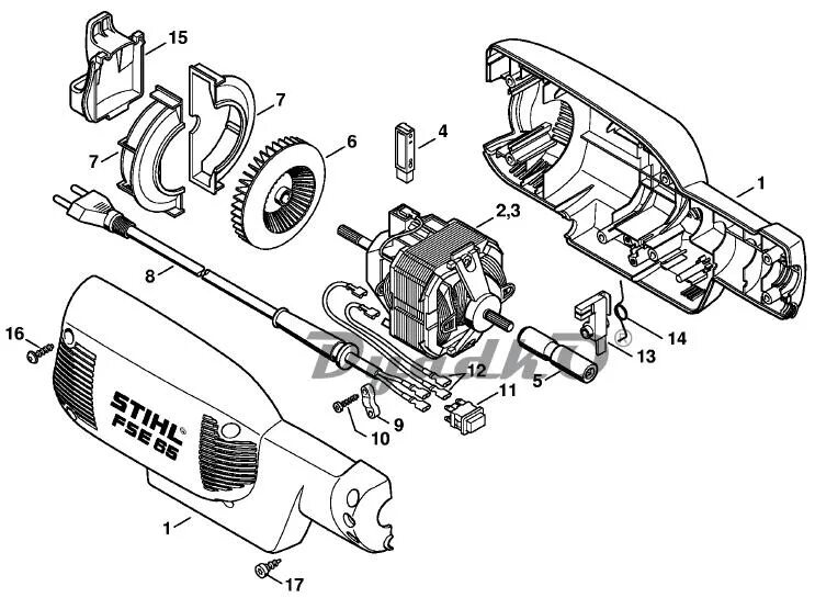 Принципиальная схема электрического триммера Схема (деталировка) триммеры электрические STIHL FSE 65 Корпус - Электродвигател