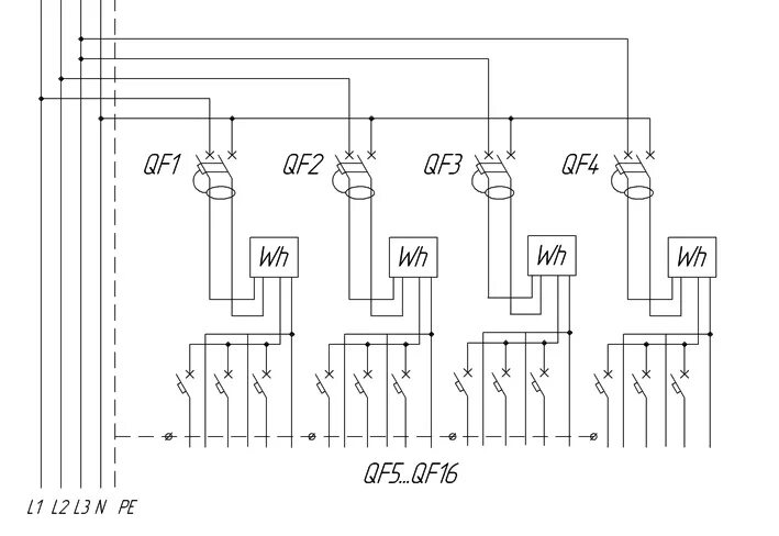 Принципиальная схема этажного щита Ответы Mail.ru: схема включения однофазного счетчика в трехфазную сеть
