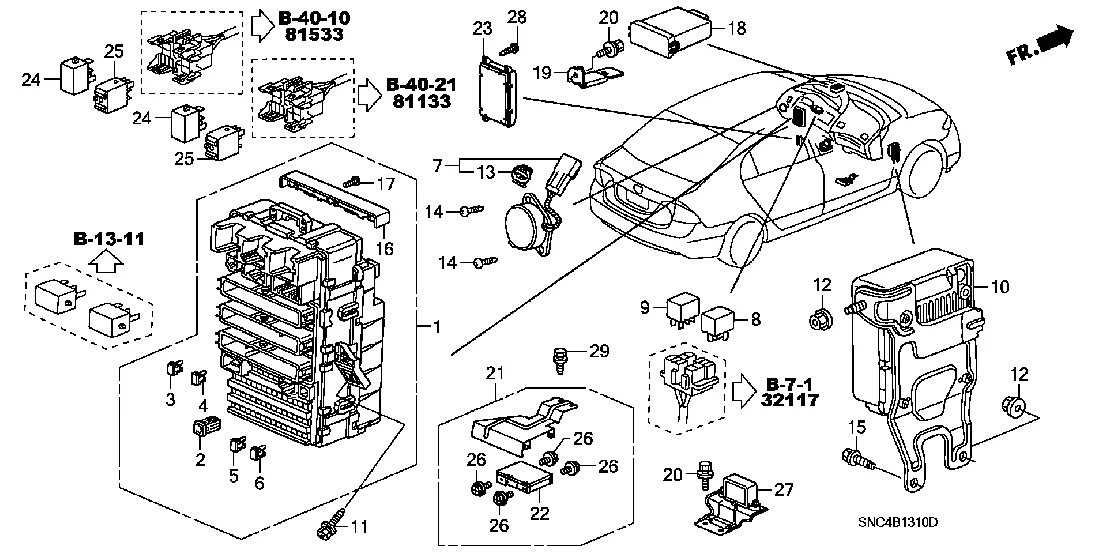 Принципиальная схема гибридной установки хонда цивик CONTROL UNIT (CABIN) (1) Honda CIVIC HYBRID 2007г.в MX (HYBRID NAVI) 4 doors CVT