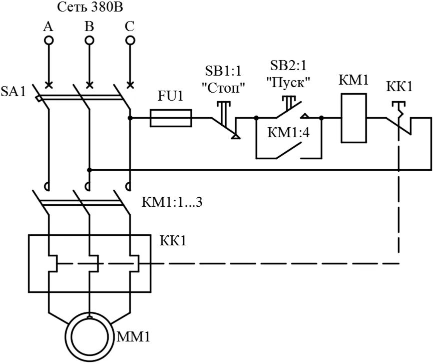 Принципиальная схема подключения двигателя Схема нереверсивного магнитного пускателя Электричество и Я Дзен
