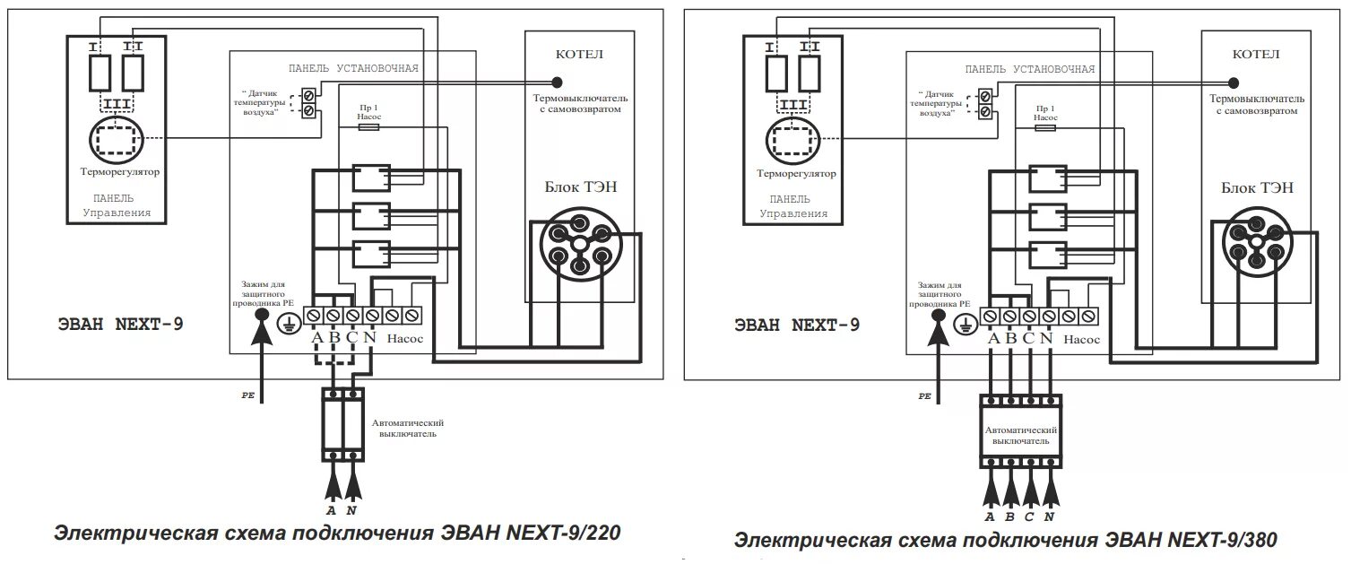 Принципиальная схема подключения котла Котел электрический ЭВАН Next-9 12909-evn - купить с доставкой в Москве, цена, ф