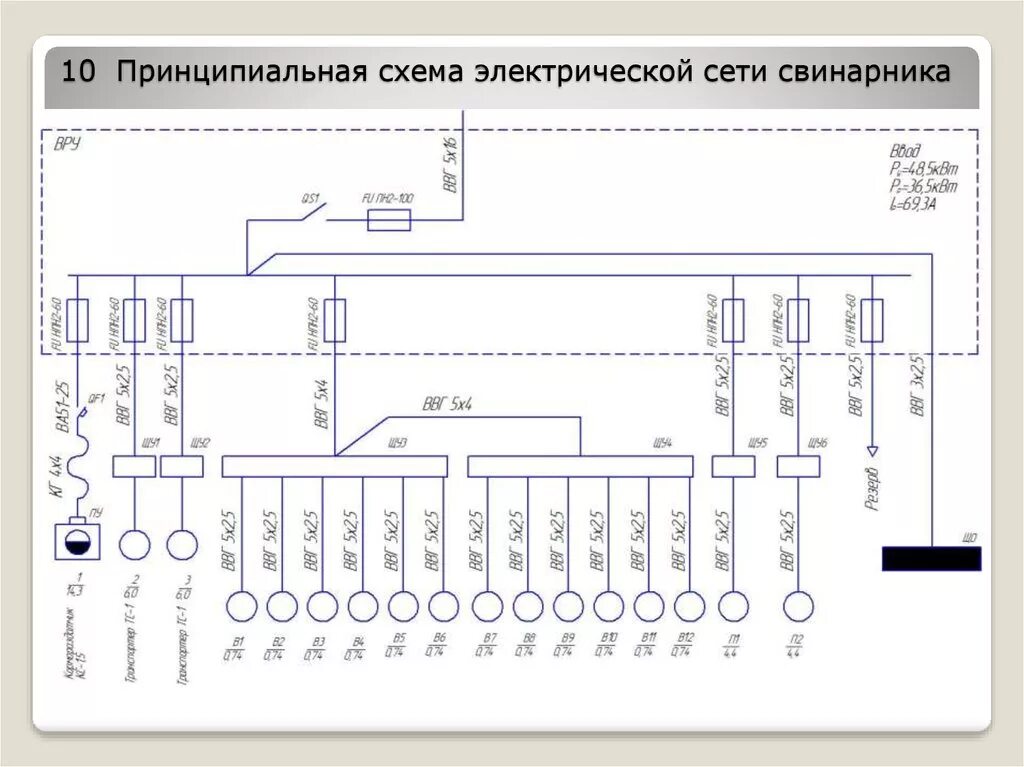 Принципиальная схема сети освещения ВКР: Модернизация микроклимата свинарника - презентация онлайн