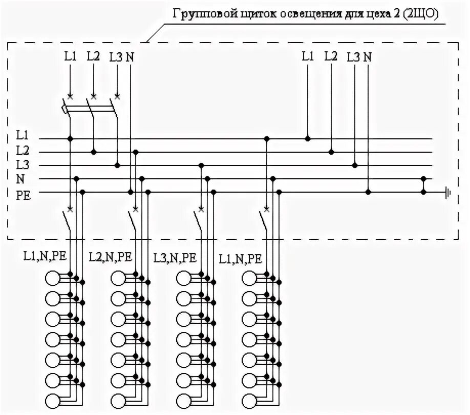 Принципиальная схема сети освещения 3. Выбор схемы осветительной сети